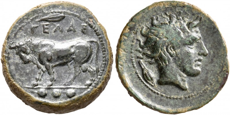 SICILY. Gela. Circa 420-405 BC. Tetras or Trionkion (Bronze, 17 mm, 3.66 g, 7 h)...