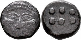 SICILY. Himera. Circa 425-409 BC. Hemilitron (Bronze, 24 mm, 16.01 g). Facing Gorgoneion. Rev. Six pellets (mark of value). CNS 13. HGC 2, 463. The ob...