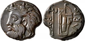 SKYTHIA. Olbia. Circa 310-280 BC. AE (Bronze, 21 mm, 9.79 g, 12 h). Horned head of the river-god Borysthenes to left. Rev. OΛBIO Axe and bow in bowcas...