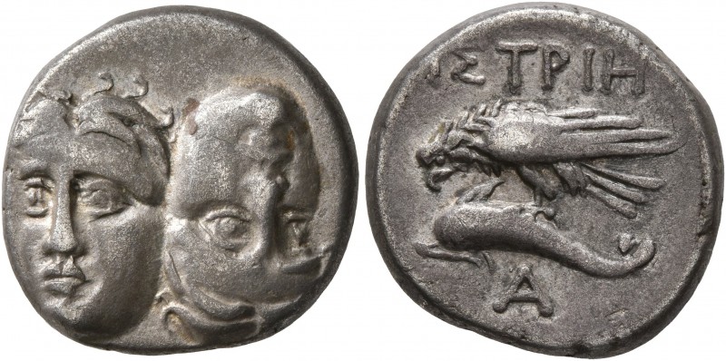 MOESIA. Istros. Circa 256/5-240 BC. Drachm (Silver, 17 mm, 5.41 g, 12 h). Two fa...