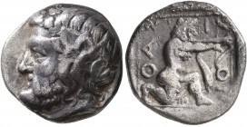 ISLANDS OFF THRACE, Thasos. Circa 411-340 BC. Drachm (Silver, 16 mm, 3.66 g, 10 h). Head of Dionysos to left, wearing wreath of ivy and fruit. Rev. ΘA...