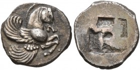 THRACO-MACEDONIAN REGION. Uncertain. Circa 450-400 BC. Diobol (Silver, 12 mm, 1.09 g). Forepart of pegasus to right, displaying both wings. Rev. Incus...