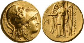 KINGS OF MACEDON. Alexander III ‘the Great’, 336-323 BC. Stater (Gold, 17 mm, 8.59 g, 1 h), Miletos, struck under Philoxenos, circa 325-323. Head of A...