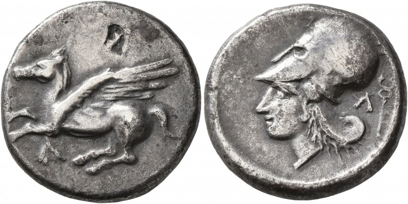 AKARNANIA. Leukas. Circa 350-320 BC. Stater (Silver, 20 mm, 8.04 g, 2 h). Λ Pega...