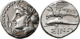 PAPHLAGONIA. Sinope. Circa 330-300 BC. Drachm (Bronze, 19 mm, 6.09 g, 6 h), Theot..., magistrate. Head of the nymph Sinope to left, her hair bound in ...