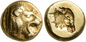 LESBOS. Mytilene. Circa 521-478 BC. Hekte (Electrum, 10 mm, 2.58 g, 10 h). Head of a roaring lion to right. Rev. Incuse head of a calf to right with r...
