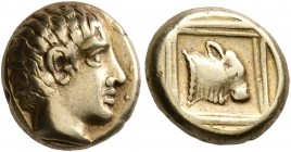 LESBOS. Mytilene. Circa 454-428/7 BC. Hekte (Electrum, 10 mm, 2.51 g, 3 h). Bare male head to right. Rev. Head of a calf to right within linear square...