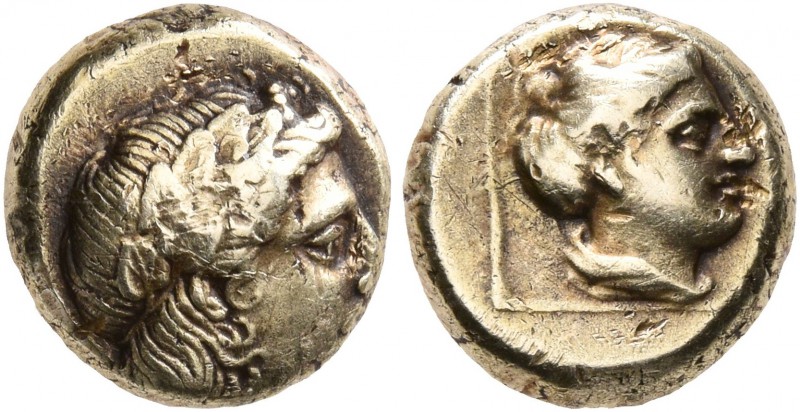 LESBOS. Mytilene. Circa 377-326 BC. Hekte (Electrum, 10 mm, 2.59 g, 12 h). Laure...