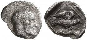 IONIA. Magnesia ad Maeandrum. Archepolis, after circa 459 BC. Tetartemorion (Silver, 6 mm, 0.14 g, 12 h). Diademed male head to right. Rev. Eagle flyi...