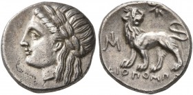 IONIA. Miletos. Circa 340-325 BC. Hemidrachm (Silver, 12 mm, 1.67 g, 12 h), Diopompos, magistrate. Laureate head of Apollo to left. Rev. ΔIOΠΟMΠO[Σ] L...