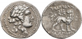IONIA. Miletos. Circa 170-150 BC. Tetradrachm (Silver, 35 mm, 16.18 g, 1 h), Maiandrios, magistrate. Laureate head of Apollo to right. Rev. MIΛHΣIΩN -...