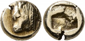 IONIA. Phokaia. Circa 521-478 BC. Hekte (Electrum, 10 mm, 2.54 g). Head of bull to left; to right, small seal upward. Rev. Quadripartite incuse square...