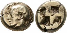 IONIA. Phokaia. Circa 478-387 BC. Hekte (Electrum, 10 mm, 2.57 g). Head of Athena to left; below, [seal upward]. Rev. Quadripartite incuse square. Bod...