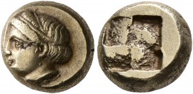 IONIA. Phokaia. Circa 478-387 BC. Hekte (Electrum, 10 mm, 2.55 g). Head of a female to left; below, seal to left. Rev. Quadripartite incuse square. Bo...