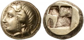 IONIA. Phokaia. Circa 478-387 BC. Hekte (Electrum, 9 mm, 2.55 g). Head of Io to left; below, [seal to right]. Rev. Quadripartite incuse square. Bodens...
