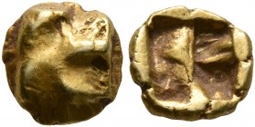 IONIA. Uncertain. Circa 625-600 BC. Myshemihekte – 1/24 Stater (Electrum, 7 mm, 0.65 g), Phokaic standard. Raised counterclockwise swastika pattern. R...