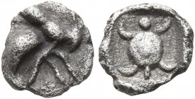 IONIA. Uncertain. 5th century BC. Tetartemorion (Silver, 6 mm, 0.19 g, 10 h). Bee alighting to right. Rev. Turtle within quadripartite incuse. CNG E-A...