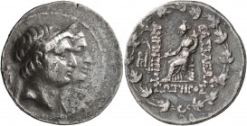 SELEUKID KINGS OF SYRIA. Demetrios I Soter, with Laodike IV, 162-150 BC. Tetradrachm (Silver, 30 mm, 16.31 g, 1 h), Seleukeia on the Tigris. Jugate bu...