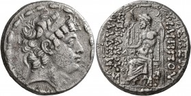 SELEUKID KINGS OF SYRIA. Philip I Philadelphos, circa 95/4-76/5 BC. Tetradrachm (Silver, 25 mm, 14.97 g, 2 h), uncertain mint in Cilicia (Tarsos?), ci...