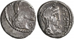 NABATAEA. Aretas IV, with Huldu, 9 BC-AD 40. Drachm (Silver, 16 mm, 4.62 g, 1 h), Petra, RY 1 = 9/8 BC. Laureate and draped bust of Aretas IV to right...