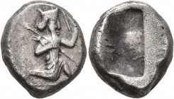 PERSIA, Achaemenid Empire. Time of Darios I to Xerxes II, circa 485-420 BC. Siglos (Silver, 17 mm, 5.40 g), Sardes. Persian king or hero in kneeling/r...