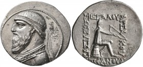 KINGS OF PARTHIA. Mithradates II, 121-91 BC. Tetradrachm (Silver, 31 mm, 15.87 g, 1 h), Seleukeia on the Tigris. Diademed and draped bust of Mithradat...