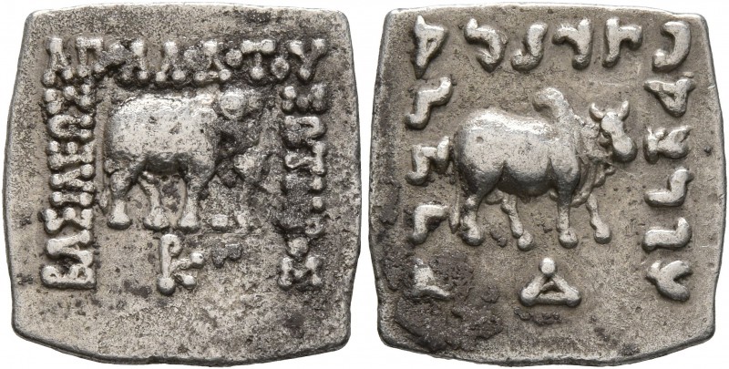 BAKTRIA, Greco-Baktrian Kingdom. Apollodotos I, circa 174-165 BC. Drachm (Silver...