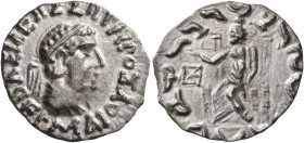 BAKTRIA, Indo-Greek Kingdom. Hermaios, circa 105-90 BC. Drachm (Silver, 18 mm, 1.93 g, 12 h), Posthumous issue struck by Indo-Skythians, circa 50-35. ...