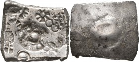 INDIA, Early northern trade coinage. Narhan-Chirand-Muzaffarpur culture. Circa 440-400 BC. 32 Mashakas (Silver, 20x23 mm, 6.95 g). Cut ingot with punc...