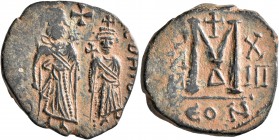 SASANIAN KINGS. Khosrau II, 591-628. Follis (Bronze, 27 mm, 10.53 g, 5 h), imitating a Byzantine follis of Heraclius with Heraclius Constantine, uncer...