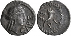 GAUL. Cabellio. Lepidus, 44-42 BC. Obol (Silver, 9 mm, 0.36 g, 6 h). CABE Head of Apollo to right. Rev. LE-PI Cornucopiae; all within wreath. Maurel 1...