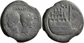 GAUL. Vienna. Octavian, with Divus Julius Caesar. Dupondius (Bronze, 30 mm, 19.40 g, 12 h), circa 36 BC. •IMP•[CAESAR] DIVI•F [DIVI•IVLI] Bare heads o...