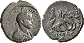 MOESIA INFERIOR. Tomis. Gordian III, 238-244. Tetrassarion (Bronze, 24 mm, 11.52 g, 6 h). AYT K M ANT ΓOPΔIANOC Laureate, draped and cuirassed bust of...