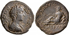 TROAS. Ilium. Caracalla, 198-217. Assarion (Bronze, 23 mm, 5.81 g, 1 h). AY K M AY ANTΩNINOC Laureate, draped and cuirassed bust of Caracalla to right...