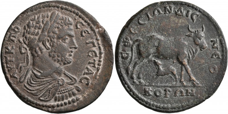 IONIA. Ephesus. Geta, 209-211. Hexassarion (Orichalcum, 36 mm, 19.25 g, 6 h). AY...
