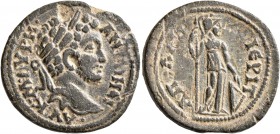 LYDIA. Apollonierum. Caracalla, 198-217. Assarion (Bronze, 22 mm, 5.10 g, 5 h). •AY•K•M•AYPH• •ANTΩNЄI• Laureate head of Caracalla to right. Rev. AΠOΛ...