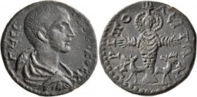 LYDIA. Tripolis. Herennius Etruscus, as Caesar, 249-251. Diassarion (Orichalcum, 25 mm, 9.29 g, 7 h). Γ MЄ ЄTPOYCKOC KЄ Bare-headed, draped and cuiras...
