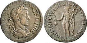 LYDIA. Tralles. Valerian I, 253-260. Tetrassarion (Bronze, 28 mm, 8.63 g, 5 h), M. Aur. Ste..., grammateus. AYT K ΠO ΛIKIN BAΛEPIANOC Laureate, draped...