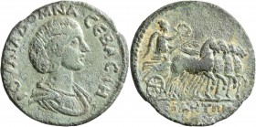 PAMPHYLIA. Side. Julia Domna, Augusta, 193-217. Hexassarion (Bronze, 34 mm, 18.12 g, 6 h). IOYΛIA ΔOMNA CЄBACTH Draped bust of Julia Domna to right. R...
