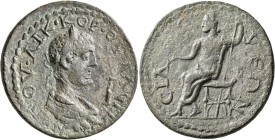 PAMPHYLIA. Sillyum. Valerian II, Caesar, 256-258. 10 Assaria (Bronze, 33 mm, 18.36 g, 7 h). ΠOY ΛIK KOP OYAΛЄPIANOC Laureate, draped and cuirassed bus...
