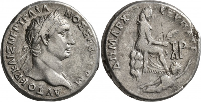 CILICIA. Tarsus. Trajan, 98-117. Tetradrachm (Silver, 26 mm, 13.98 g, 6 h), 100....