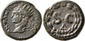 SYRIA, Seleucis and Pieria. Antioch. Caracalla, 198-217. Semis (Bronze, 16 mm, 3.71 g, 12 h). AY KAI ANTΩNINOC Radiate head of Caracalla to left. Rev....