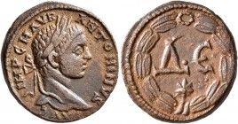 SYRIA, Seleucis and Pieria. Antioch. Elagabalus, 218-222. 'As' (Bronze, 21 mm, 8.00 g, 12 h). IMP C M AVR ANTONINVS Laureate head of Elagabalus to rig...