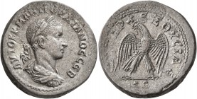 SYRIA, Seleucis and Pieria. Antioch. Gordian III, 238-244. Tetradrachm (Billon, 27 mm, 10.93 g, 7 h), 240. AYTOK M ANT ΓOPΔIANOC CЄB Laureate, draped ...