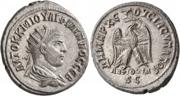 SYRIA, Seleucis and Pieria. Antioch. Philip I, 244-249. Tetradrachm (Silver, 27 mm, 12.31 g, 7 h), 248. AYTOK K M IOYΛI ΦΙΛΙΠΠΟC CЄB Radiate, draped a...