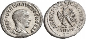 SYRIA, Seleucis and Pieria. Antioch. Philip II, as Caesar, 244-247. Tetradrachm (Billon, 27 mm, 12.65 g, 7 h), 247. MAP IOYΛI ΦIΛIΠΠOC KЄCAP Bare-head...