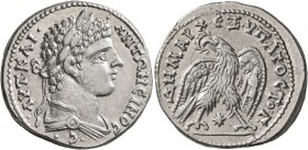 SYRIA, Seleucis and Pieria. Laodicea ad Mare. Caracalla, 198-217. Tetradrachm (Silver, 27 mm, 12.53 g, 11 h), 207-209. •AYT•KAI• •ANTΩNЄINOC •CЄ• Laur...