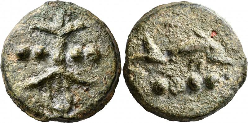 Anonymous, circa 280 BC. Triens (Bronze, 47 mm, 97.99 g), Rome. Thunderbolts wit...