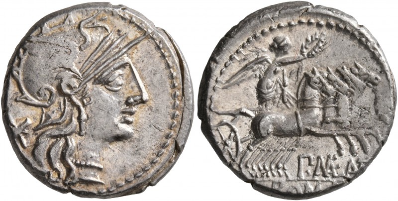 P. Maenius Antiacus M.f, 132 BC. Denarius (Silver, 19 mm, 3.99 g, 10 h), Rome. H...