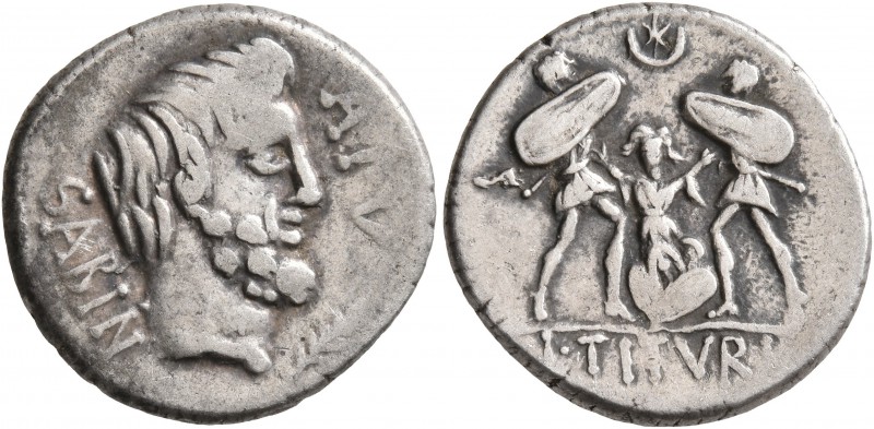 L. Titurius L.f. Sabinus, 89 BC. Denarius (Silver, 18 mm, 3.78 g, 5 h), Rome. SA...